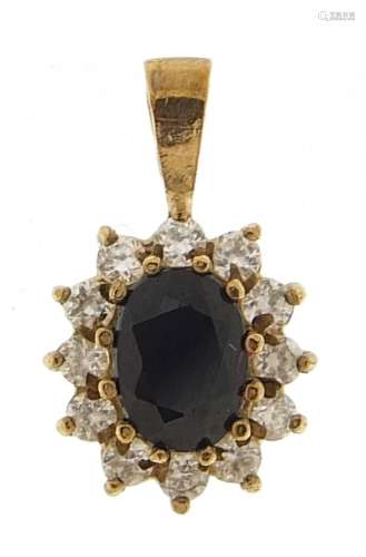 9ct gold sapphire and cubic zirconia cluster pendant, 1.7cm ...