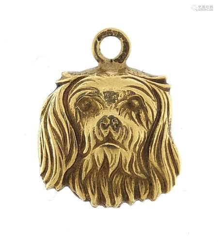 9ct gold Spaniel head charm, 1.2cm high, 0.5g