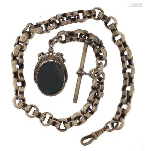 Victorian silver watch chain with bloodstone and carnelian s...