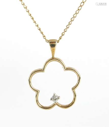 9ct gold diamond pendant on a 9ct gold necklace, 2cm high an...