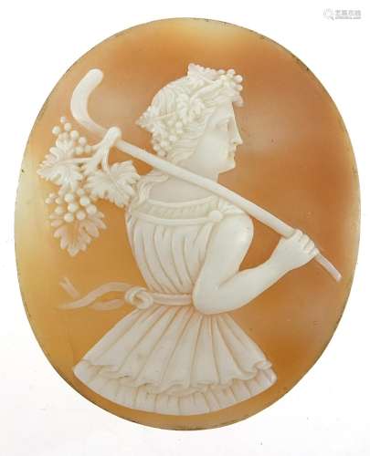 Cameo shell panel carved with a figure carrying grape vines ...