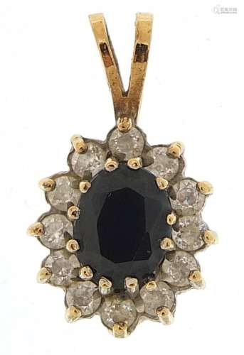 9ct gold sapphire and clear stone cluster pendant, 2.1cm hig...
