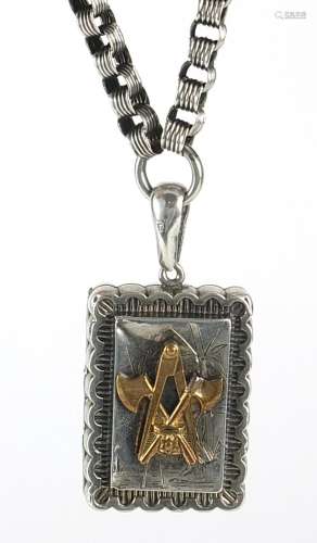 Victorian aesthetic silver locket with applied masonic emble...
