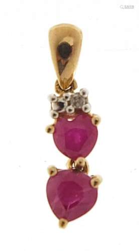 9ct gold ruby and diamond pendant, 1.4cm high, 0.3g