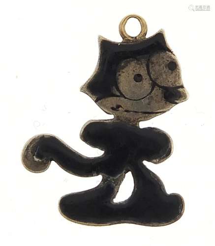 Unmarked gold and silver enamel Felix the Cat charm, 1.8cm h...