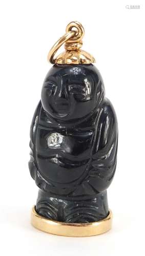 Chinese unmarked gold carved hardstone buddha pendant, 3cm h...