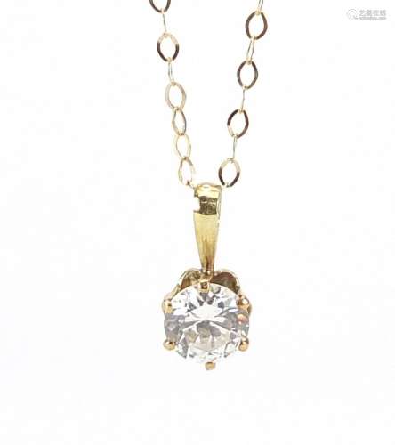 Cubic zirconia solitaire pendant on a 9ct gold necklace, 1cm...