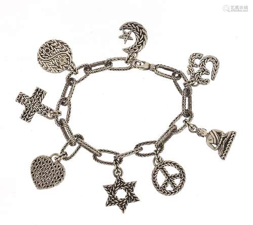 John Hardy, sterling silver and 18ct white gold charm bracel...