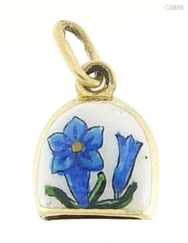 14ct gold and enamel cow bell charm, 1.1cm high, 0.8g