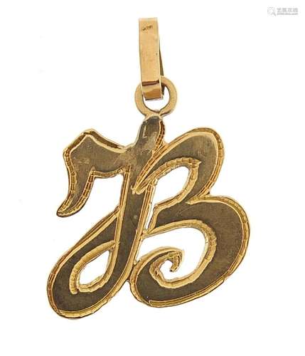 Unmarked gold initial B pendant, (tests as 14ct gold) 2.2cm ...