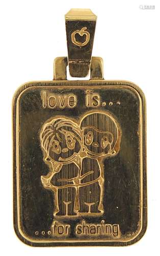 9ct gold love is for sharing pendant, 3cm high, 3.2g