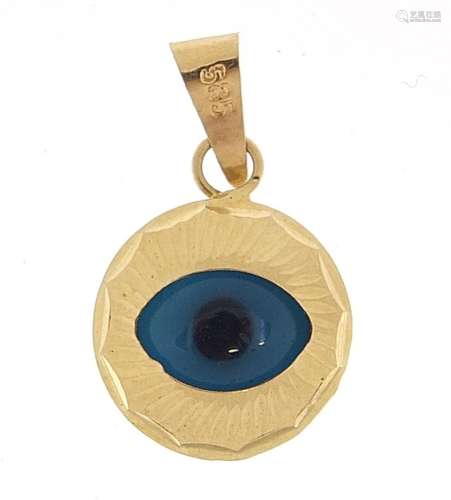 14ct gold all seeing eye pendant, 1.8cm high, 0.9g