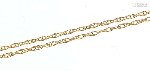 9ct gold necklace, 47cm in length, 0.6g