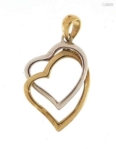 9ct two tone gold entwined love heart pendant, 2.5cm high, 0...