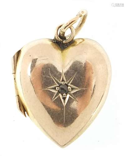 9ct gold love heart locket set with a diamond, 1.6cm high, 1...