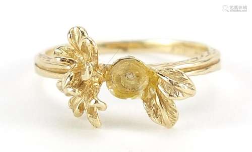 Modernist 14ct gold floral ring, size I, 2.0g