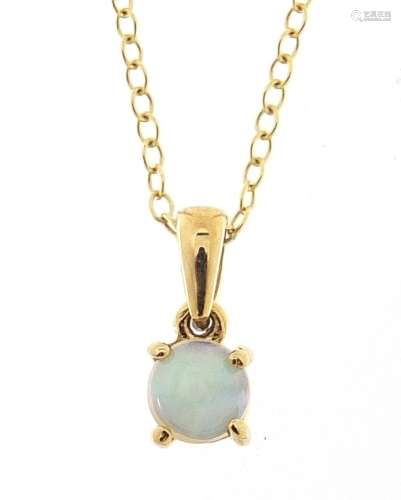 9ct gold opal pendant on a 9ct gold necklace, 1.0cm high and...