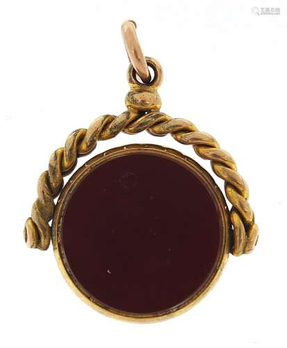 9ct gold bloodstone and carnelian spinner fob, 3cm high, 6.0...