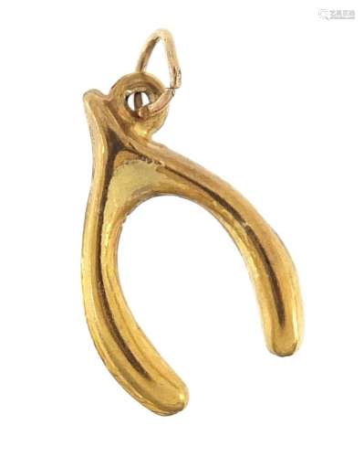 9ct gold wishbone charm, 1.6cm high, 0.4g