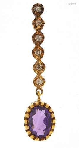 9ct gold amethyst and diamond pendant, 3cm high, 1.3g