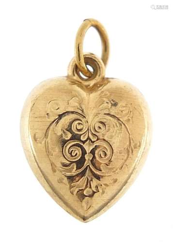 9ct gold love heart charm, 1.1cm high, 0.5g