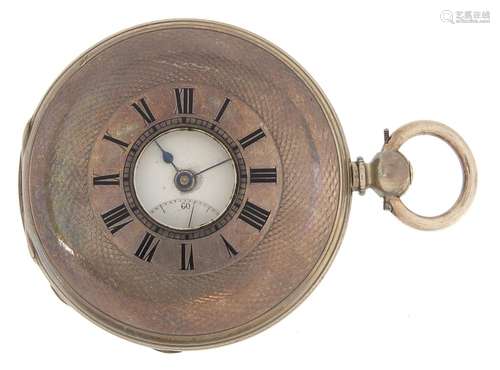 H A Lauber, silver half hunter pocket watch with enamel dial...