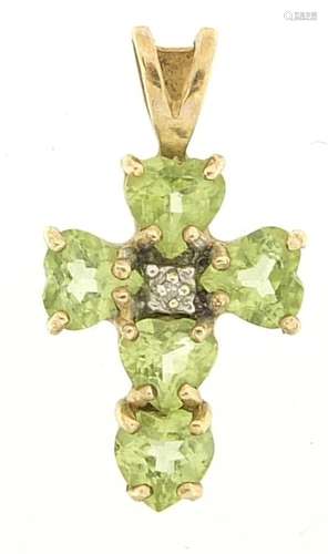 9ct gold peridot and diamond love heart design cross pendant...