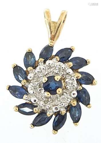 9ct gold sapphire and diamond three tier cluster pendant, 1....