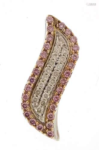 9ct gold diamond and pink stone pendant, 2.1cm high, 1.6g