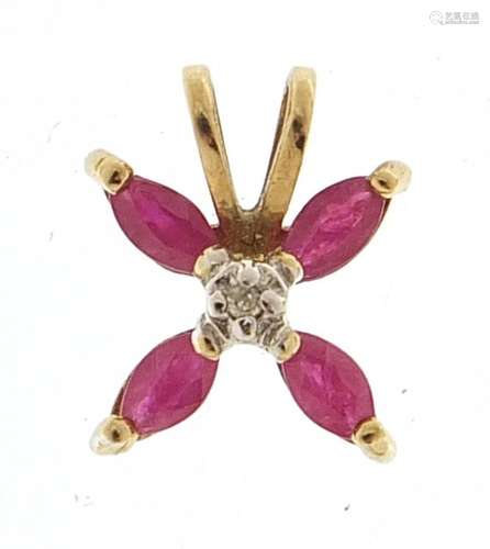 9ct gold ruby and diamond pendant, 1.2cm high, 0.6g