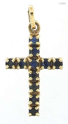 9ct gold sapphire cross pendant, 1.8cm high, 1.1g