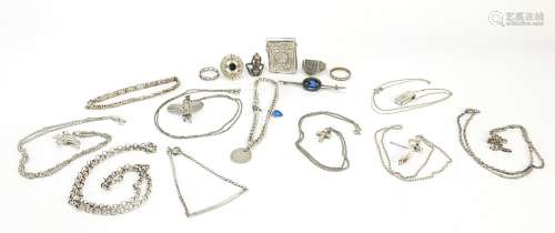 Silver and white metal jewellery and vesta including necklac...