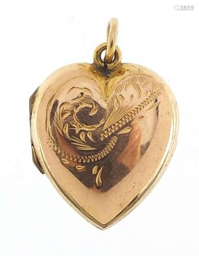 9ct gold back and front love heart locket with engraved deco...