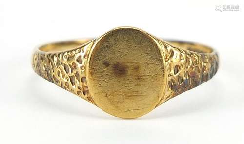 9ct gold signet ring, size M/N, 1.6g