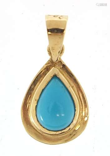 14ct gold turquoise tear drop pendant, 1.7cm high, 0.6g