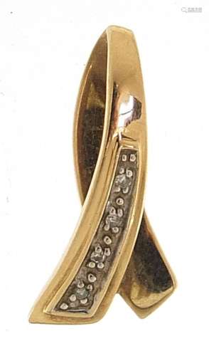 9ct gold diamond scarf pendant, 1.8cm high, 1.2g