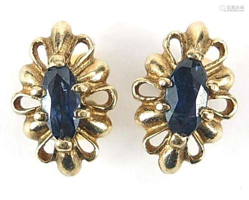 Pair of unmarked gold sapphire stud earrings, 1.1cm high, 1....