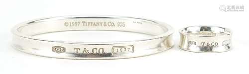 Tiffany & Co silver bangle and ring, size Q, total 36.2g