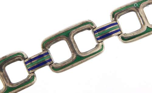 Silver and enamel bracelet, 20cm in length, 54.8g