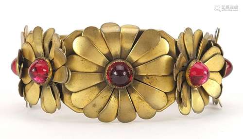 Sandor, 1930s American hinged cuff bracelet set with cabocho...