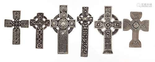 Six silver Celtic cross pendants, the largest 4.8cm high, to...