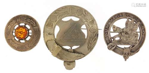 Scottish silver Dum Vigilo Spero brooch and two silver colou...