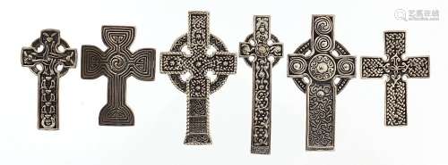 Six silver Celtic cross pendants, the largest 4.8cm high, to...