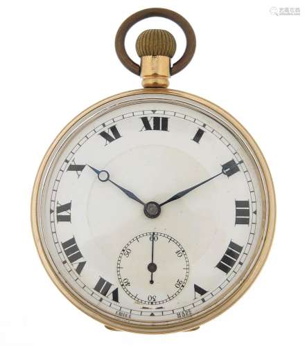 Gentlemens 9ct gold open face pocket watch with enamelled di...