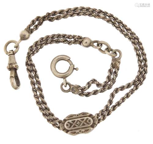 Continental silver rope twist watch chain with swivel clasp,...