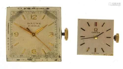 Two wristwatch movements comprising Omega numbered 23102255 ...