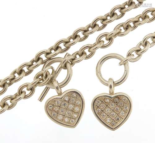 Tiffany style silver love heart necklace and bracelet set wi...