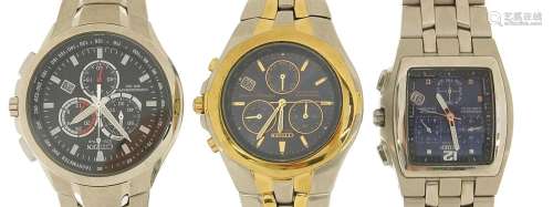 Three gentlemens Citizen Eco Drive chronograph wristwatches