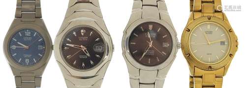 Four gentlemens Citizen Eco Drive wristwatches including two...