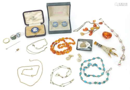 Vintage and later jewellery including amber coloured necklac...